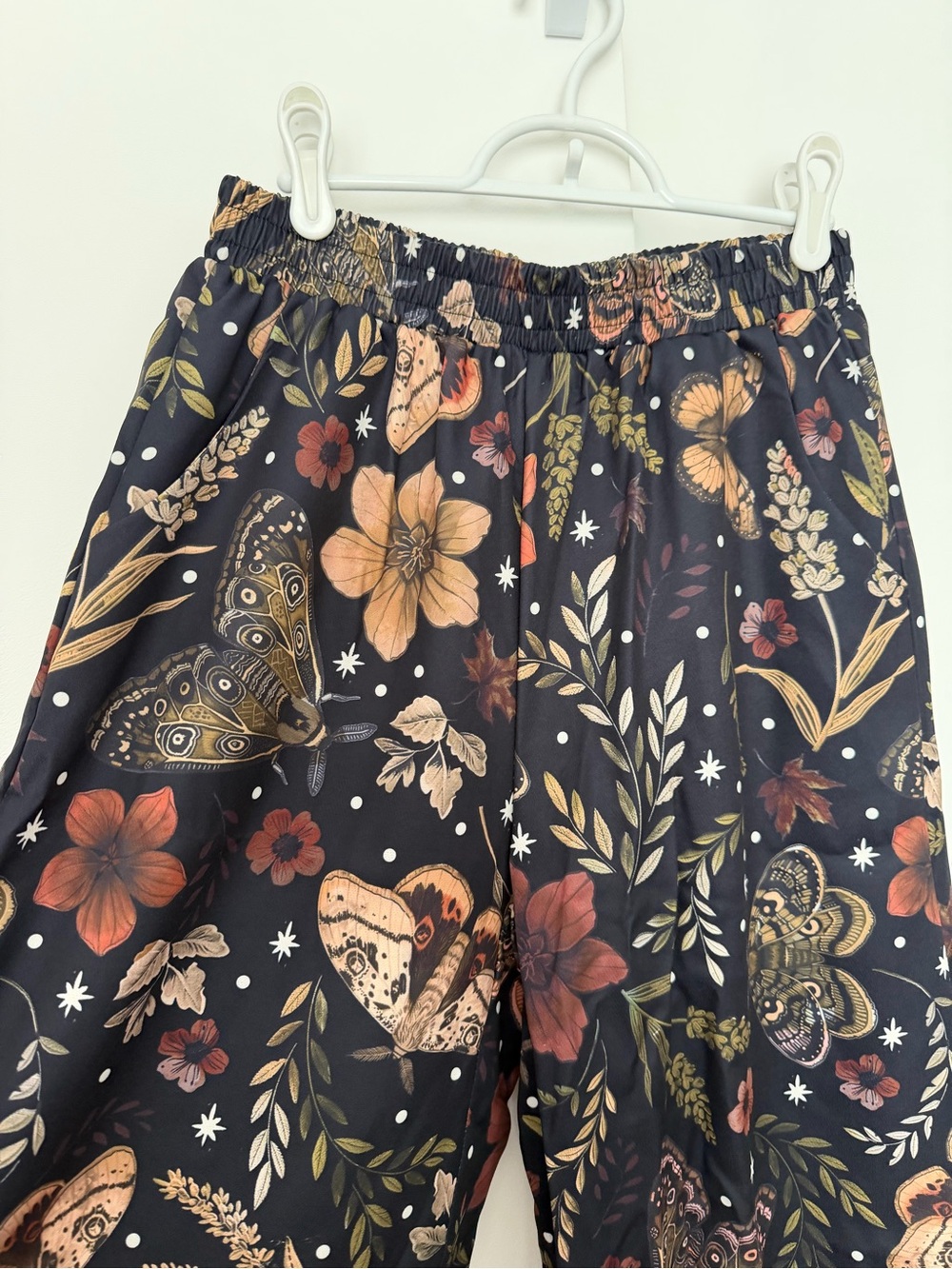 NWT Romwe Butterfly Floral Print Wide Leg Pants Trousers Pull On Palazzo Medium - Picture 5 of 8